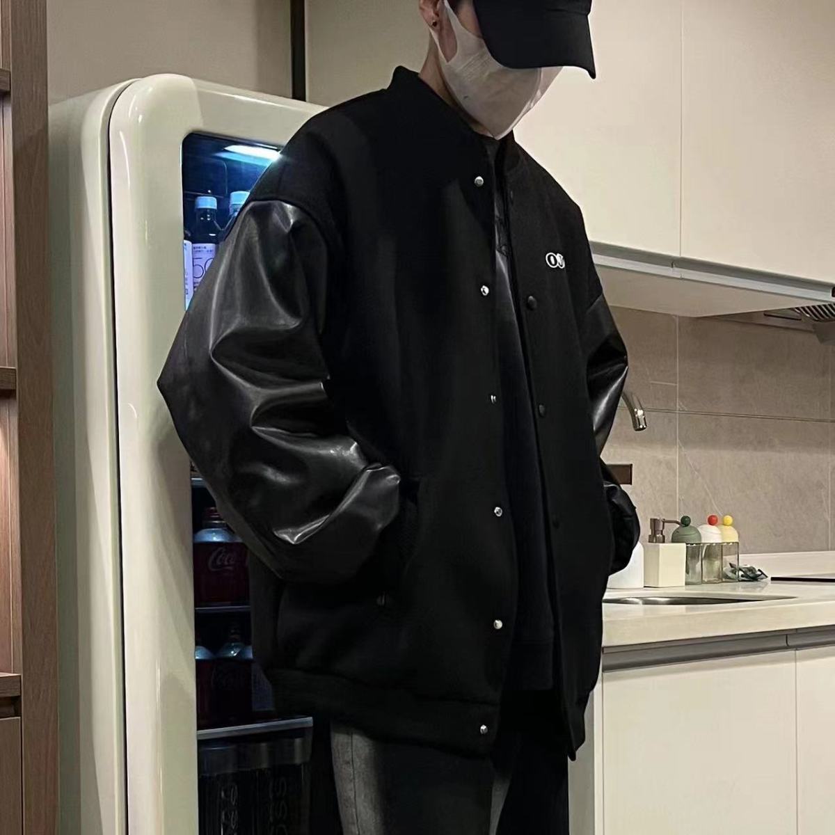 美式復古休閒拼接棒球服百搭情侶夾克外套-vivivale