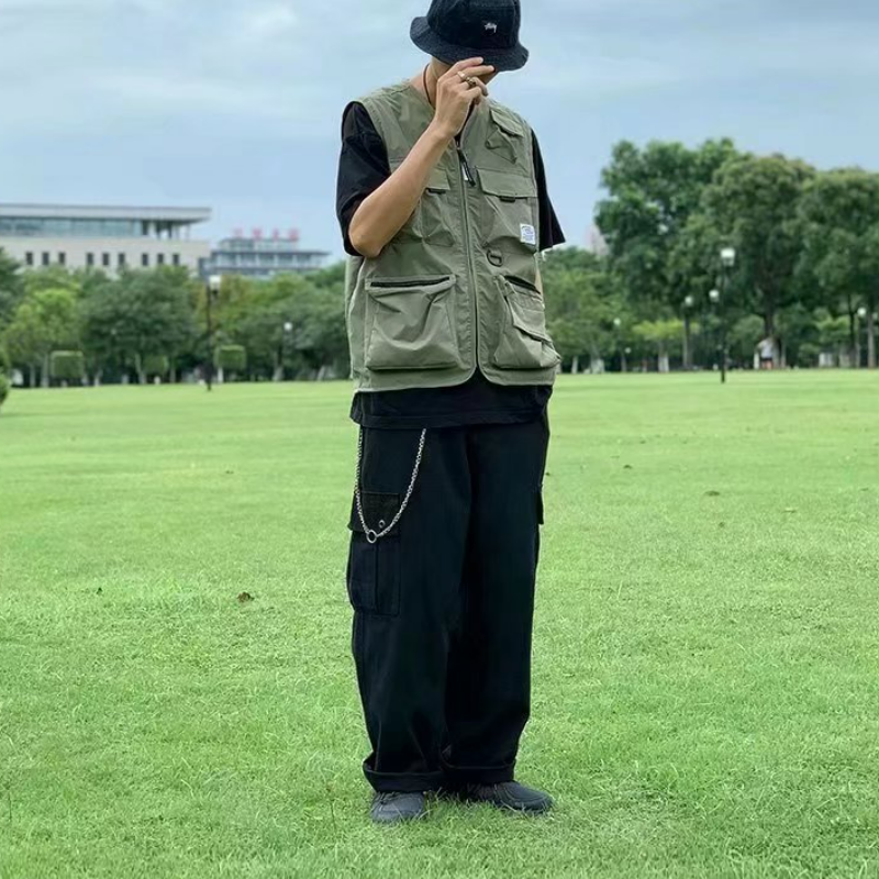 美式高街機能風嘻哈百搭背心工裝馬甲外套-vivivale