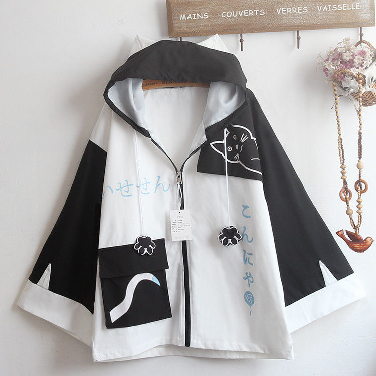 大碼喇叭袖惡魔斗篷寬鬆耳朵連帽風衣外套-vivivale