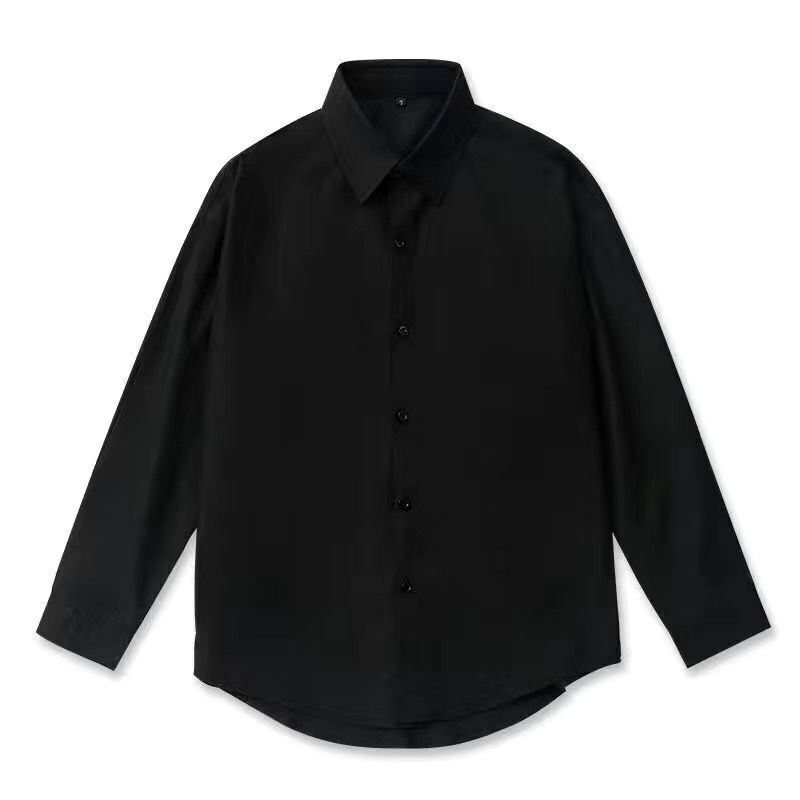 【單件/套裝】潮流長袖襯衫+白色T恤+黑色休閒直筒冰絲褲三件套裝-vivivale