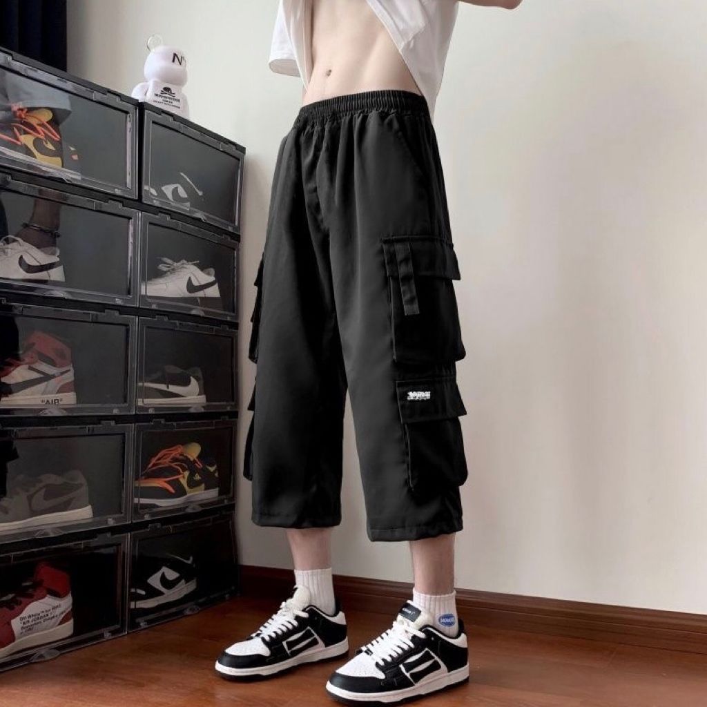 多口袋工裝薄款耐磨休閒運動潮流直筒七分短褲