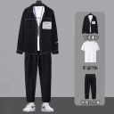 黑色襯衫+白色T恤+黑色長褲/三件套