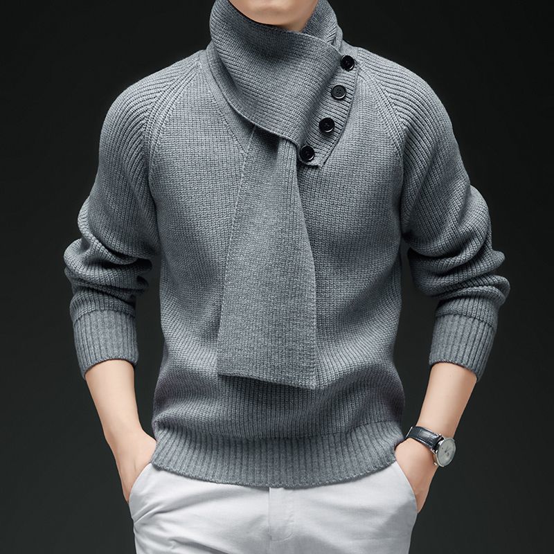 寬鬆外穿慵懶風針織衫休閒可拆圍巾毛衣