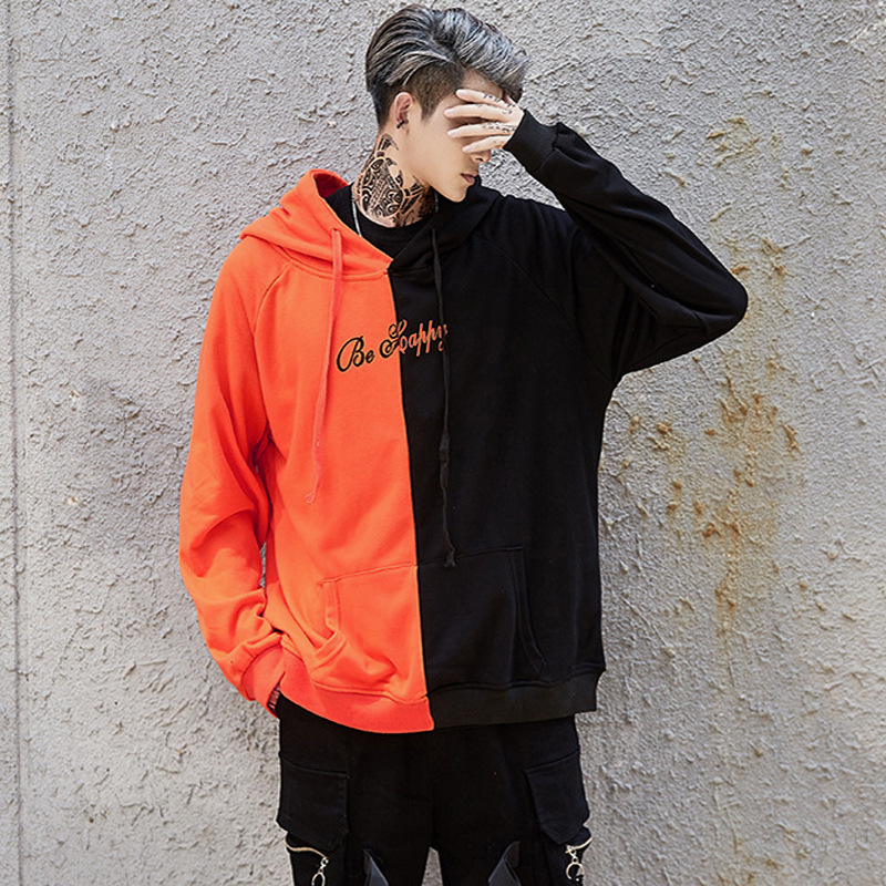 時尚拼色笑臉長袖運動連帽衛衣-vivivale