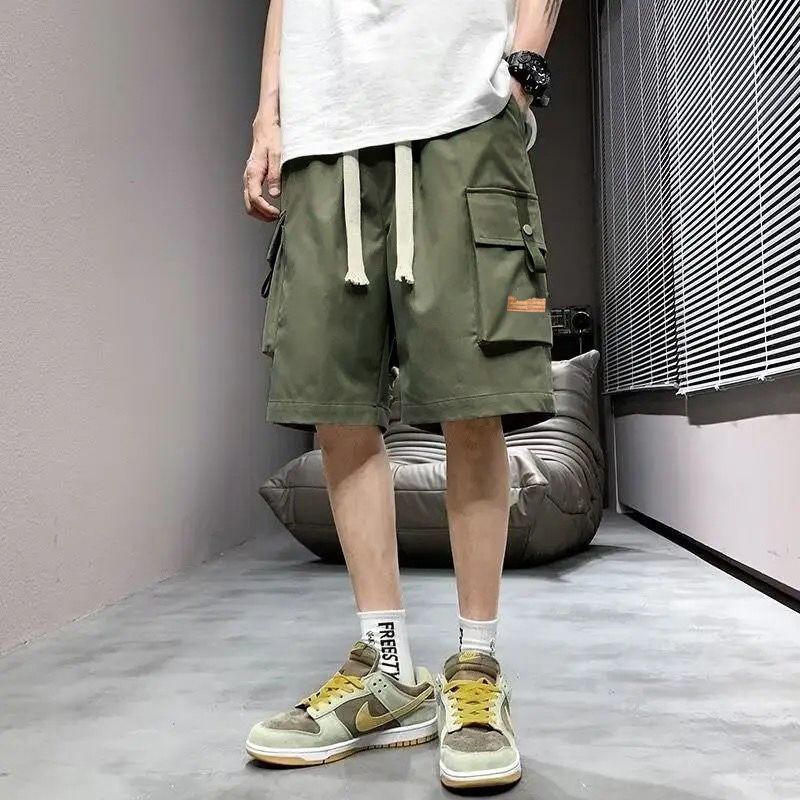 美式運動風抽繩大口袋休閒工裝短褲