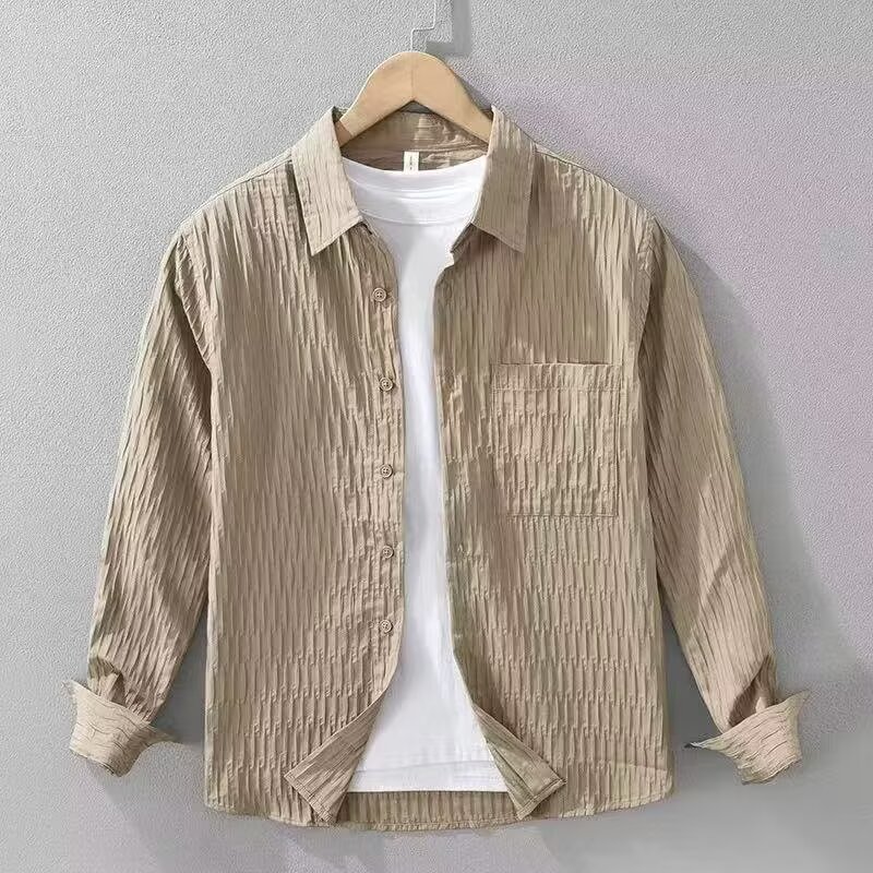 美式復古休閒長袖高級純色寬鬆襯衫-vivivale