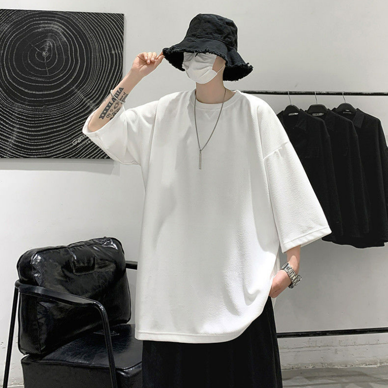 百搭休閒潮流寬鬆簡約七分袖短袖T恤-vivivale