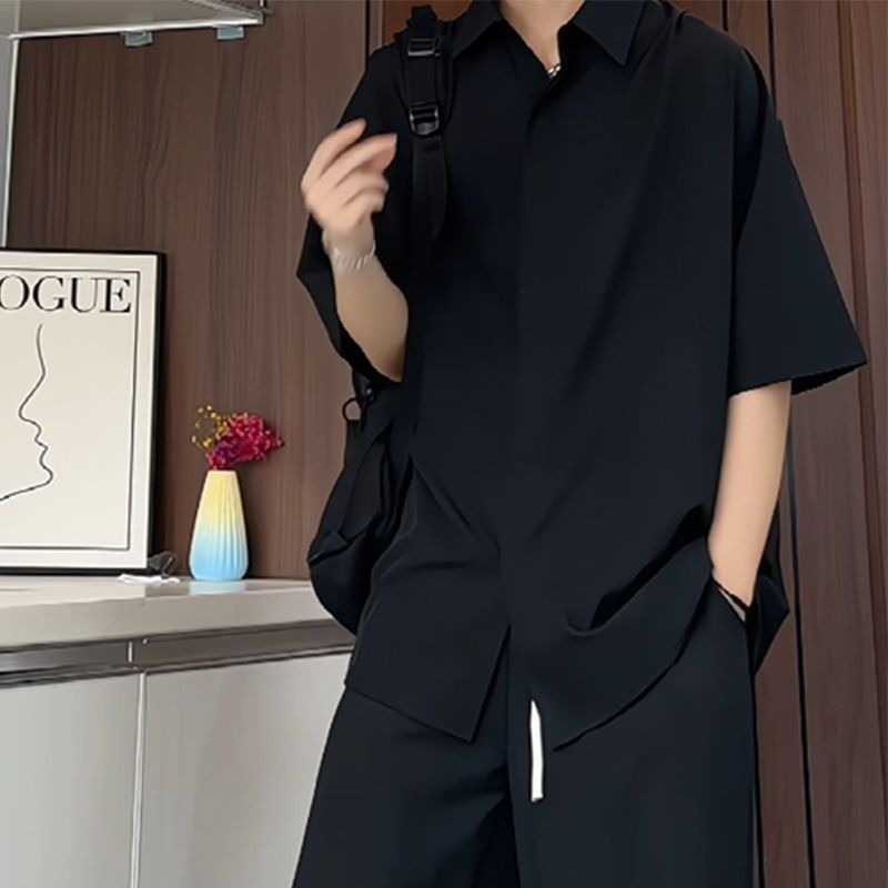 【單件/套裝】痞帥慵懶高級感冰絲襯衫+T恤+休閑百搭西褲三件套