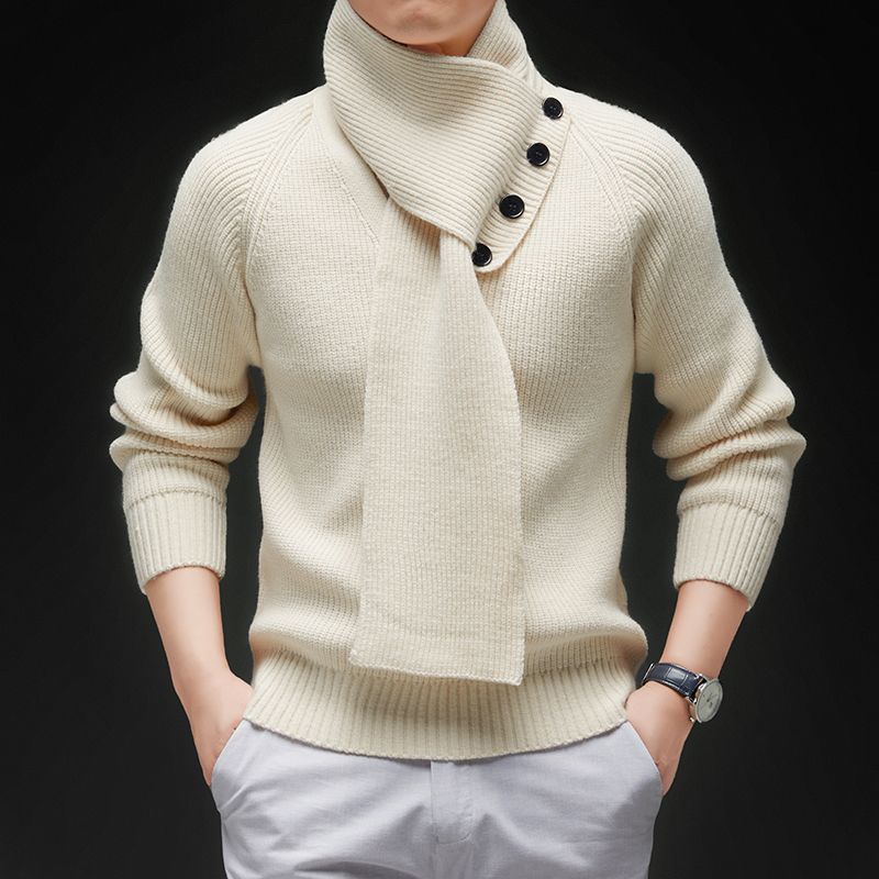 寬鬆外穿慵懶風針織衫休閒可拆圍巾毛衣