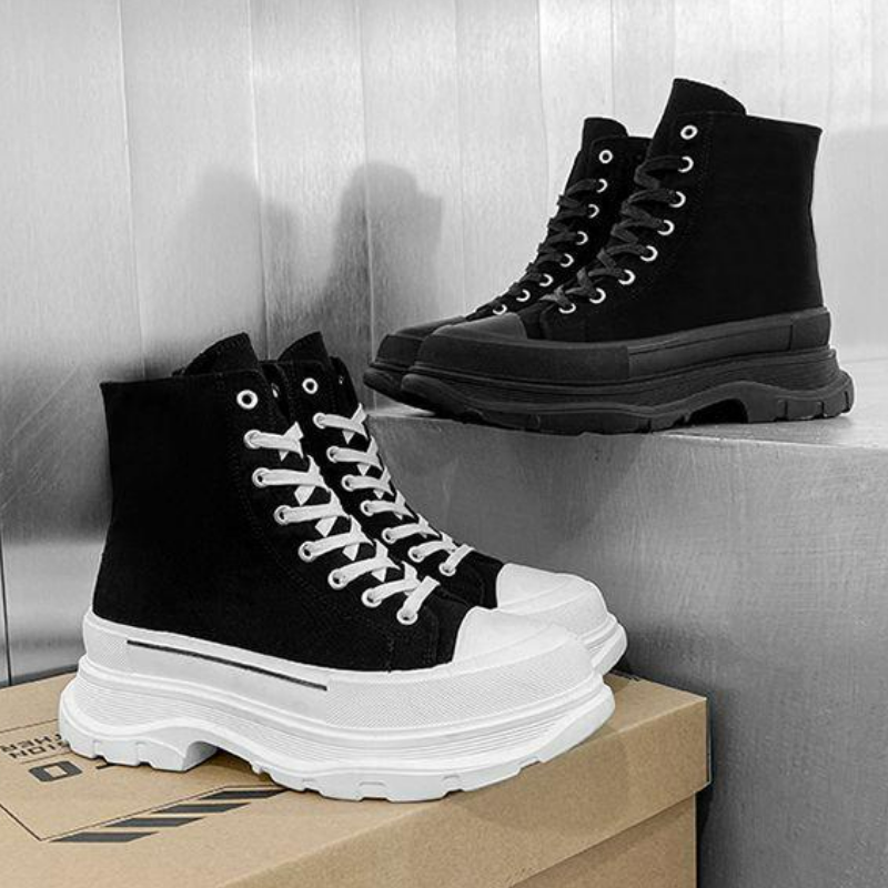 帥氣休閒高幫布鞋校園風增高厚底帆布鞋-vivivale