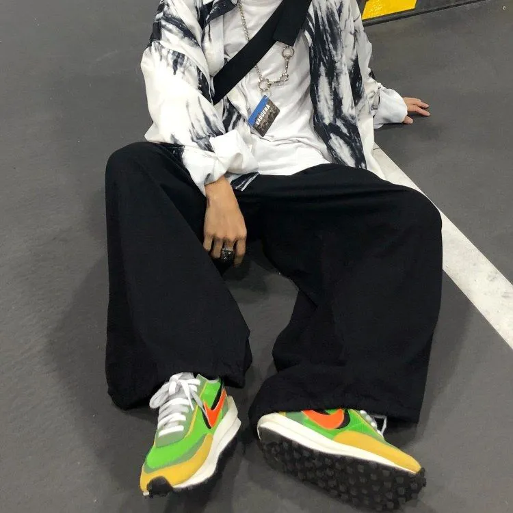 復古個性街頭日系工裝寬鬆高腰闊腿燈籠褲-vivivale