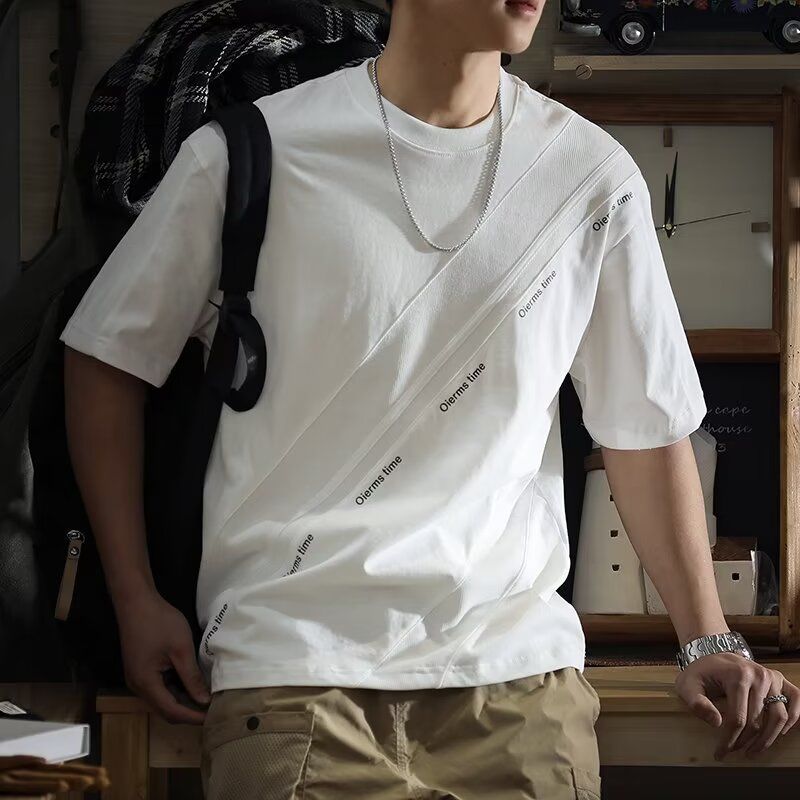 純棉簡約寬鬆休閒百搭潮流圓領短袖T恤-vivivale