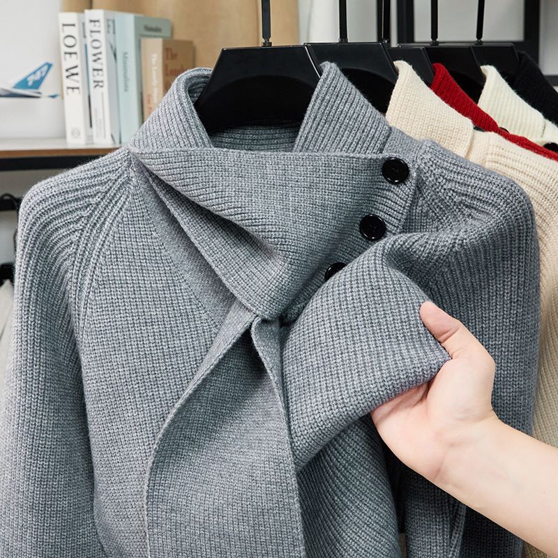 寬鬆外穿慵懶風針織衫休閒可拆圍巾毛衣