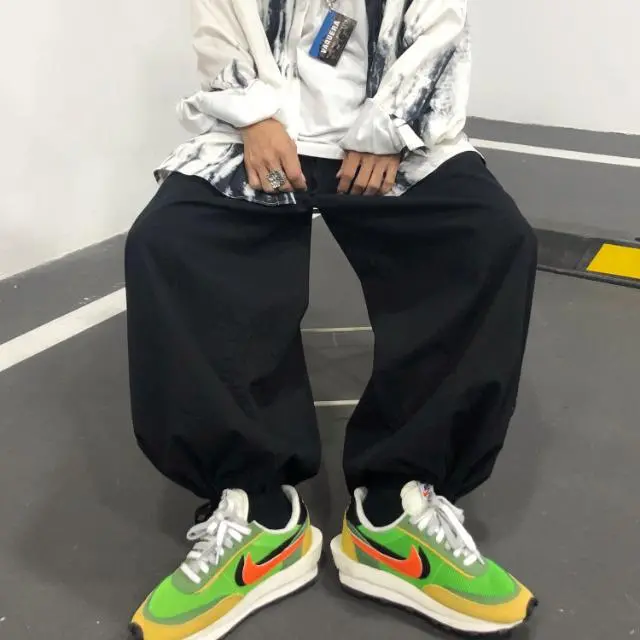 復古個性街頭日系工裝寬鬆高腰闊腿燈籠褲-vivivale