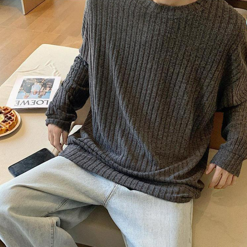 潮流坑條cleanfit慵懶風高級感圓領長袖t恤