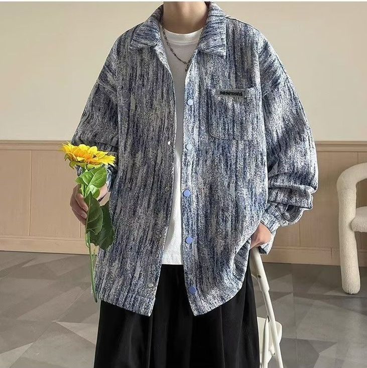 美式高街潮流休閒帥氣寬鬆紮染長袖襯衫