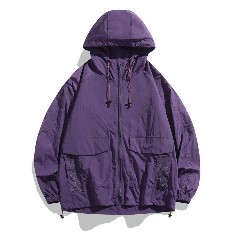 冰絲超薄透氣防紫外線戶外純色連帽防曬開衫-vivivale