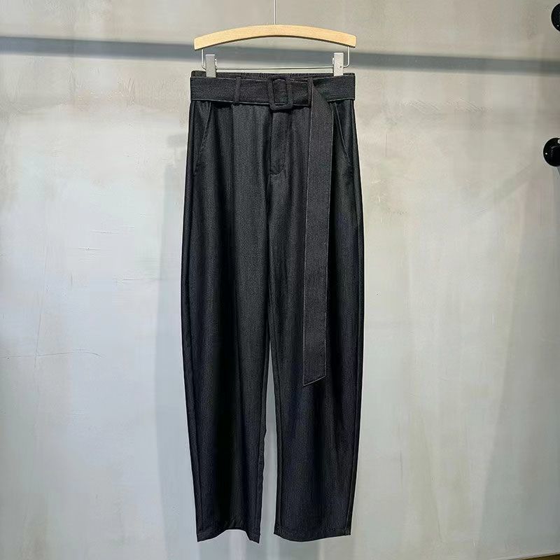 【單件/套裝】薄款五分袖時尚潮流冰絲牛仔襯衫+寬松休閑褲兩件套