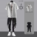 【兩件套 】  灰色襯衫+工裝褲