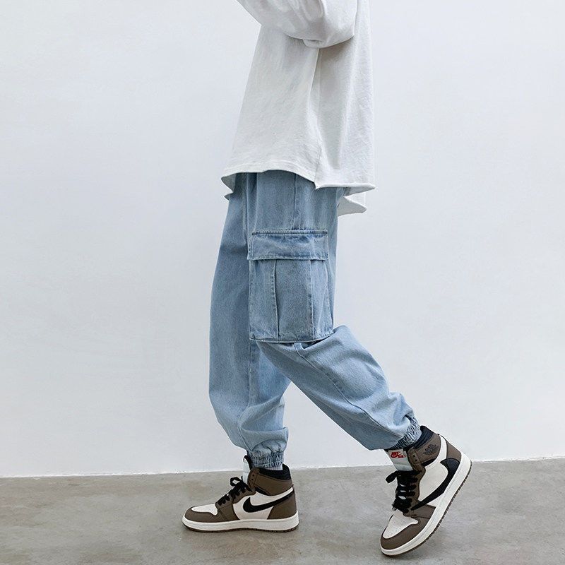 韓版百搭潮流牛仔束腳褲闊腿褲裝-vivivale