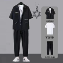 【三件套】黑色襯衫+休閒褲+T恤