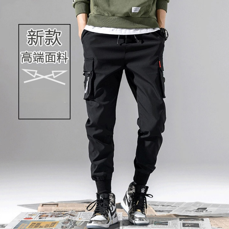 時尚潮流修身運動哈倫休閒韓版束腳工裝褲-vivivale