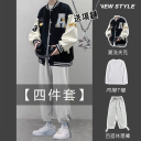 黑色夾克+白色T恤+灰色長褲【三件套】【送項鏈】