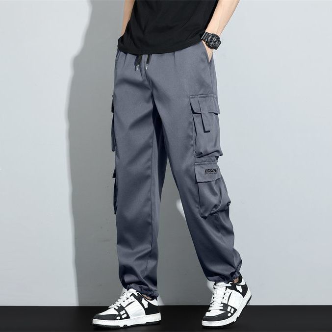 潮流耐磨寬鬆大碼直筒口袋純色休閒工裝褲-vivivale