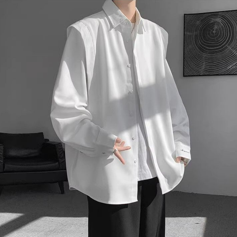 高級感痞帥廓形百搭美式潮牌假兩件長袖襯衣