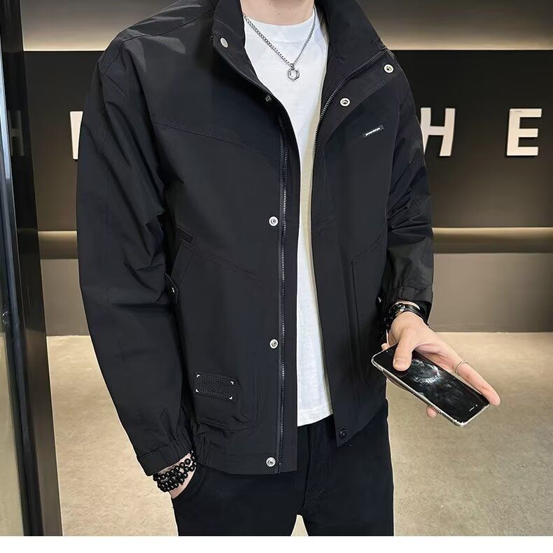 【單件/套裝】帥氣百搭防風夾克+白色長袖T恤+黑色工裝褲三件套-vivivale