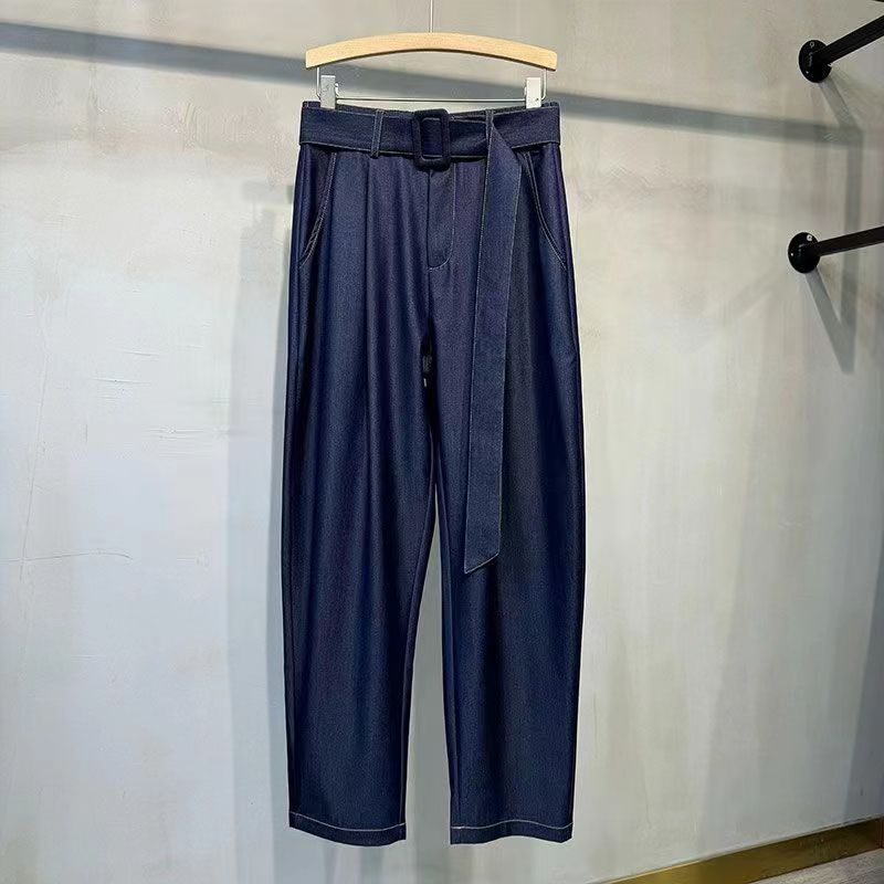 【單件/套裝】薄款五分袖時尚潮流冰絲牛仔襯衫+寬松休閑褲兩件套