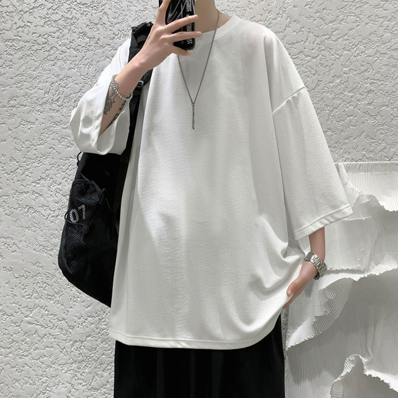 百搭休閒潮流寬鬆簡約七分袖短袖T恤-vivivale