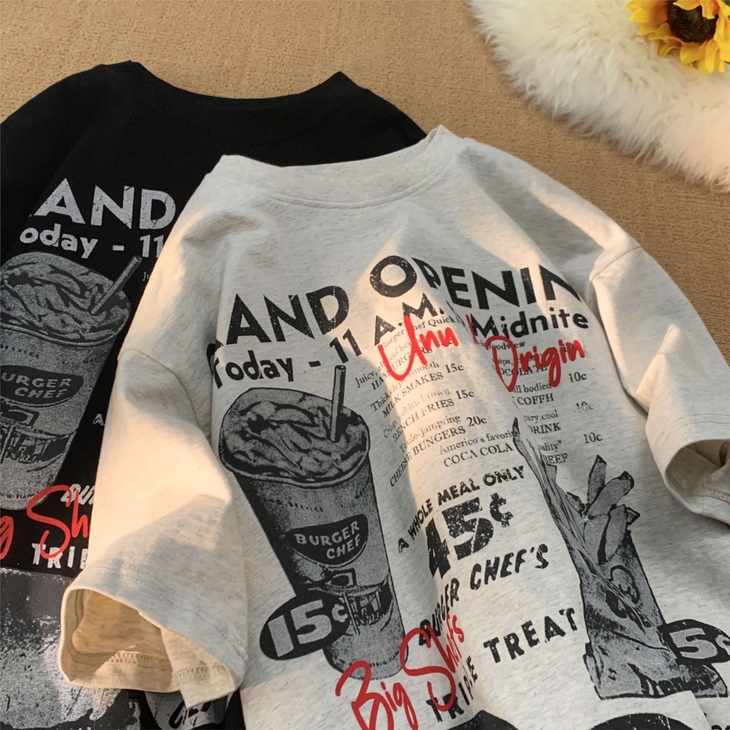 純棉美式潮流印花寬鬆oversize短袖T恤-vivivale