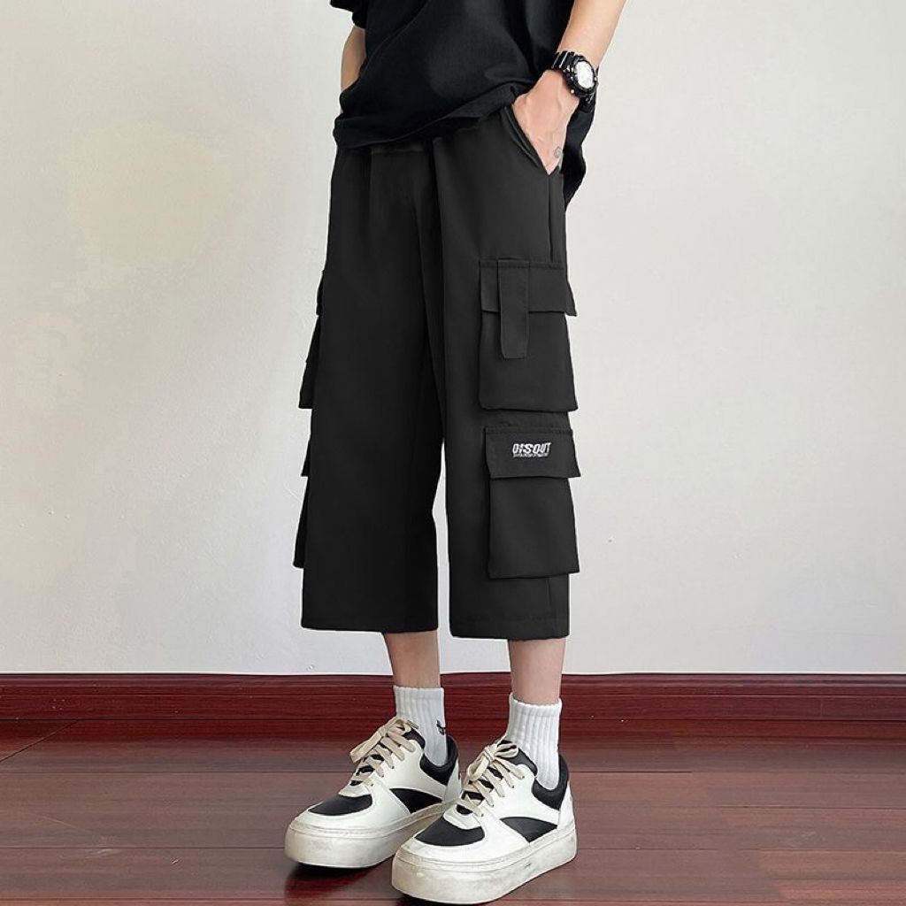 多口袋工裝薄款耐磨休閒運動潮流直筒七分短褲