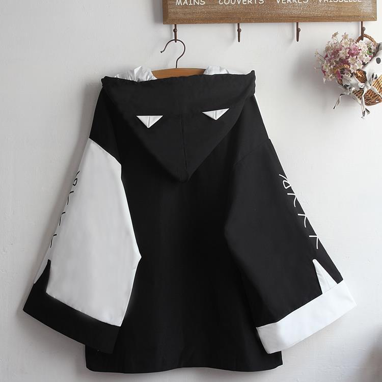 大碼喇叭袖惡魔斗篷寬鬆耳朵連帽風衣外套-vivivale