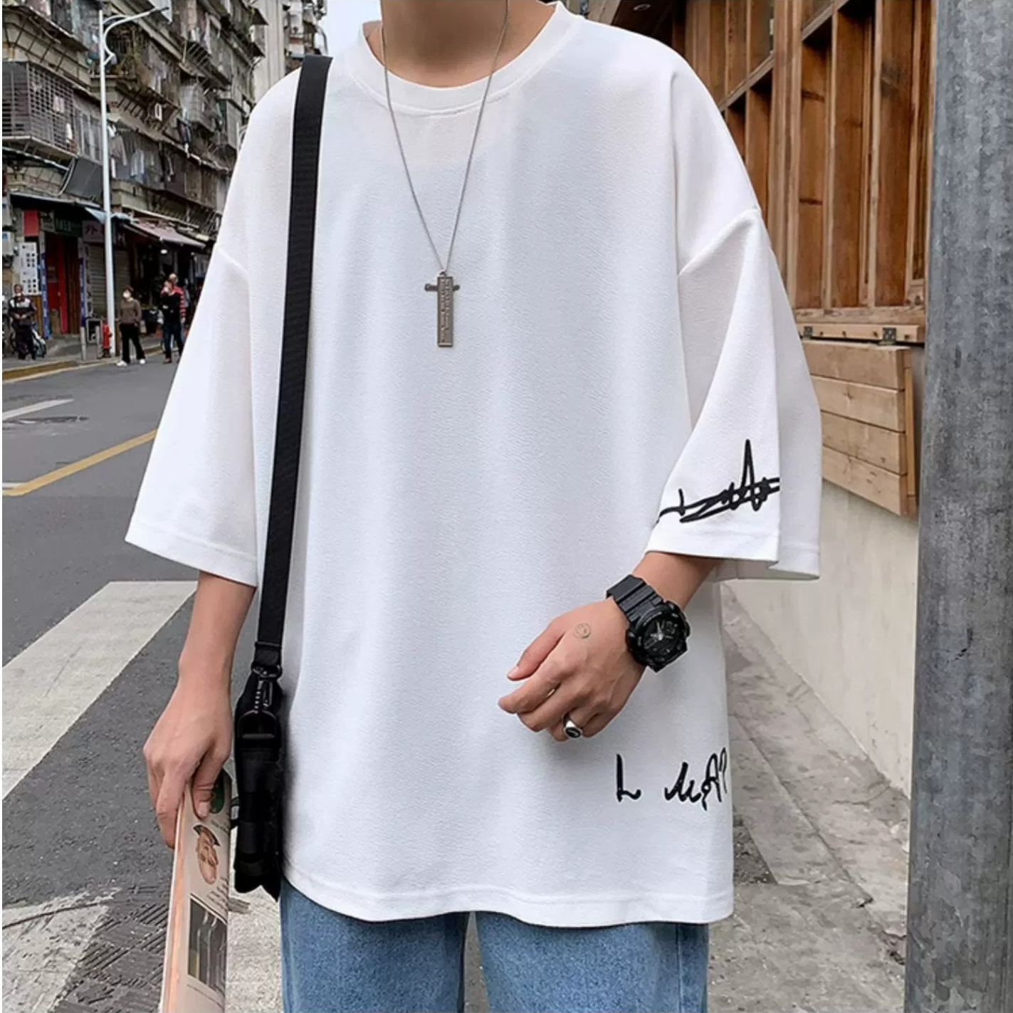 潮流百搭休閒圓領五分短袖T恤-vivivale