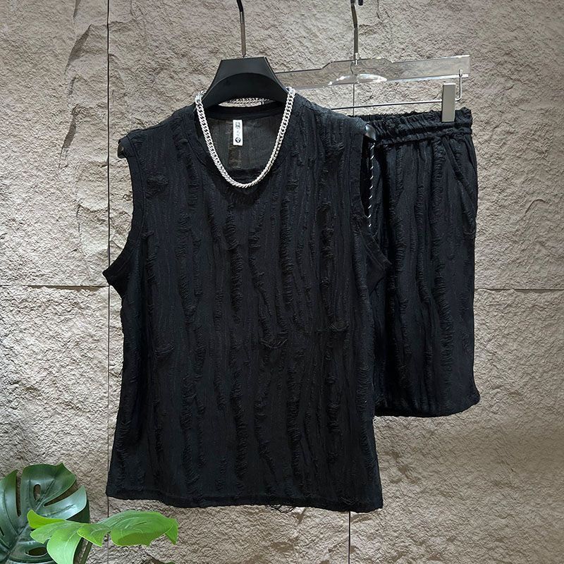 【單件/套裝】時尚百搭潮流純色圓領背心+短褲兩件套裝-vivivale