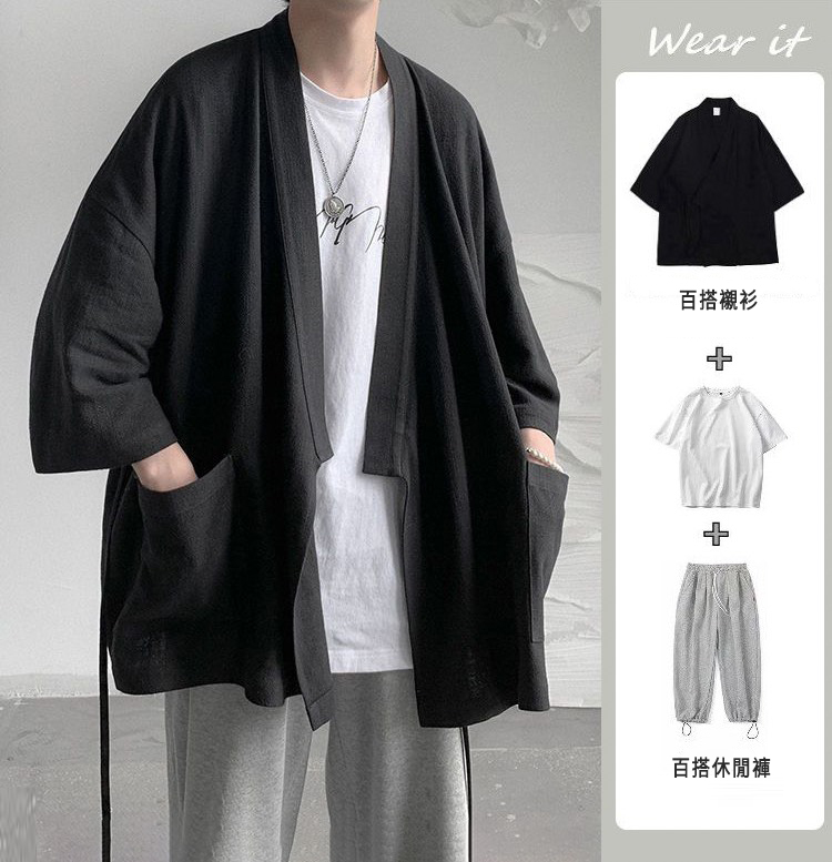 【單件/套裝】韓寬鬆ins潮牌七分袖襯衫+百搭短袖T恤+束腳運動系帶褲裝三件套套裝