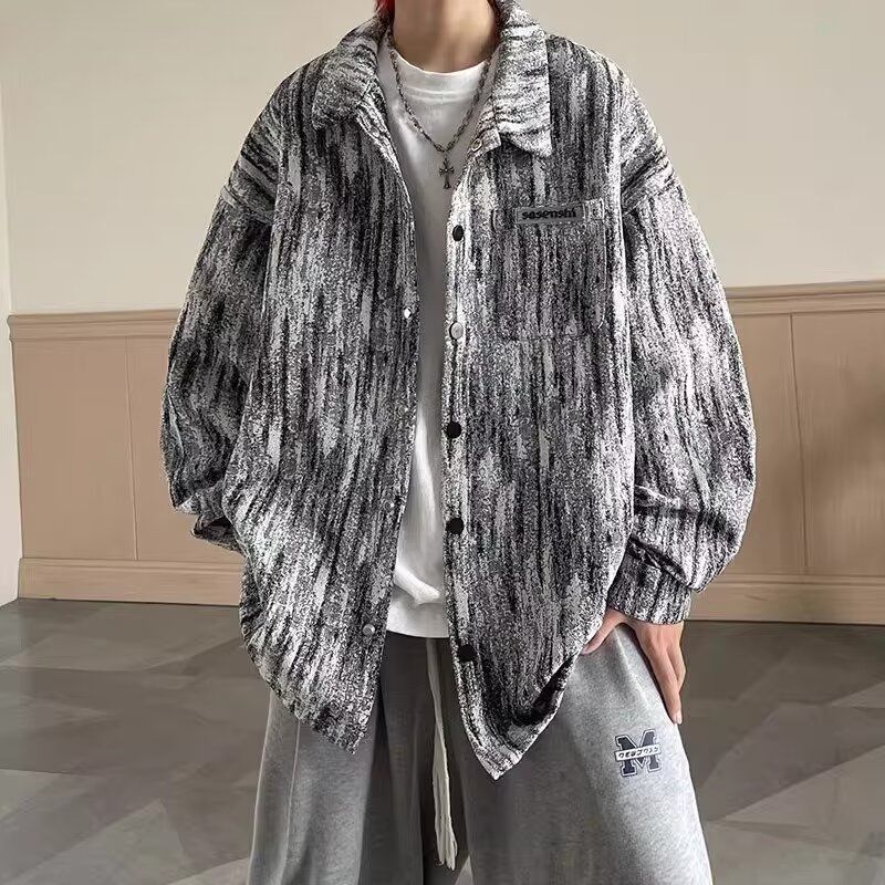 美式高街潮流休閒帥氣寬鬆紮染長袖襯衫