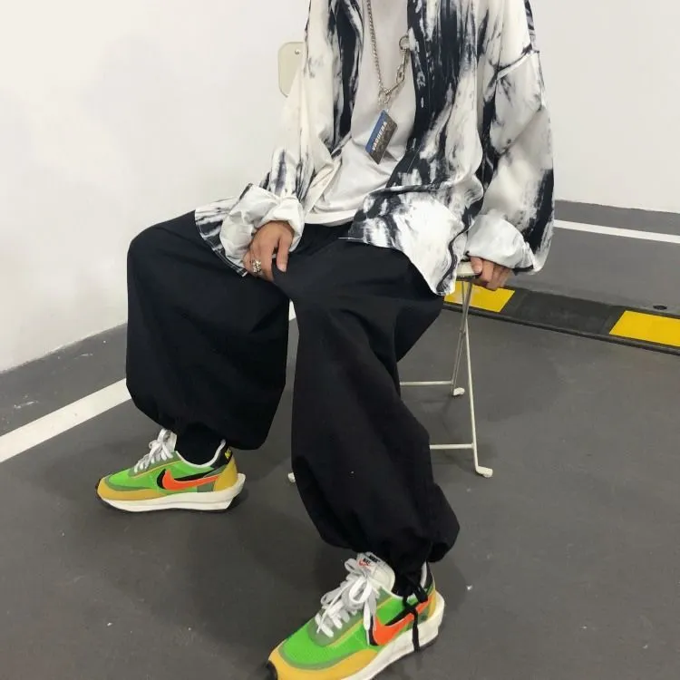 復古個性街頭日系工裝寬鬆高腰闊腿燈籠褲-vivivale