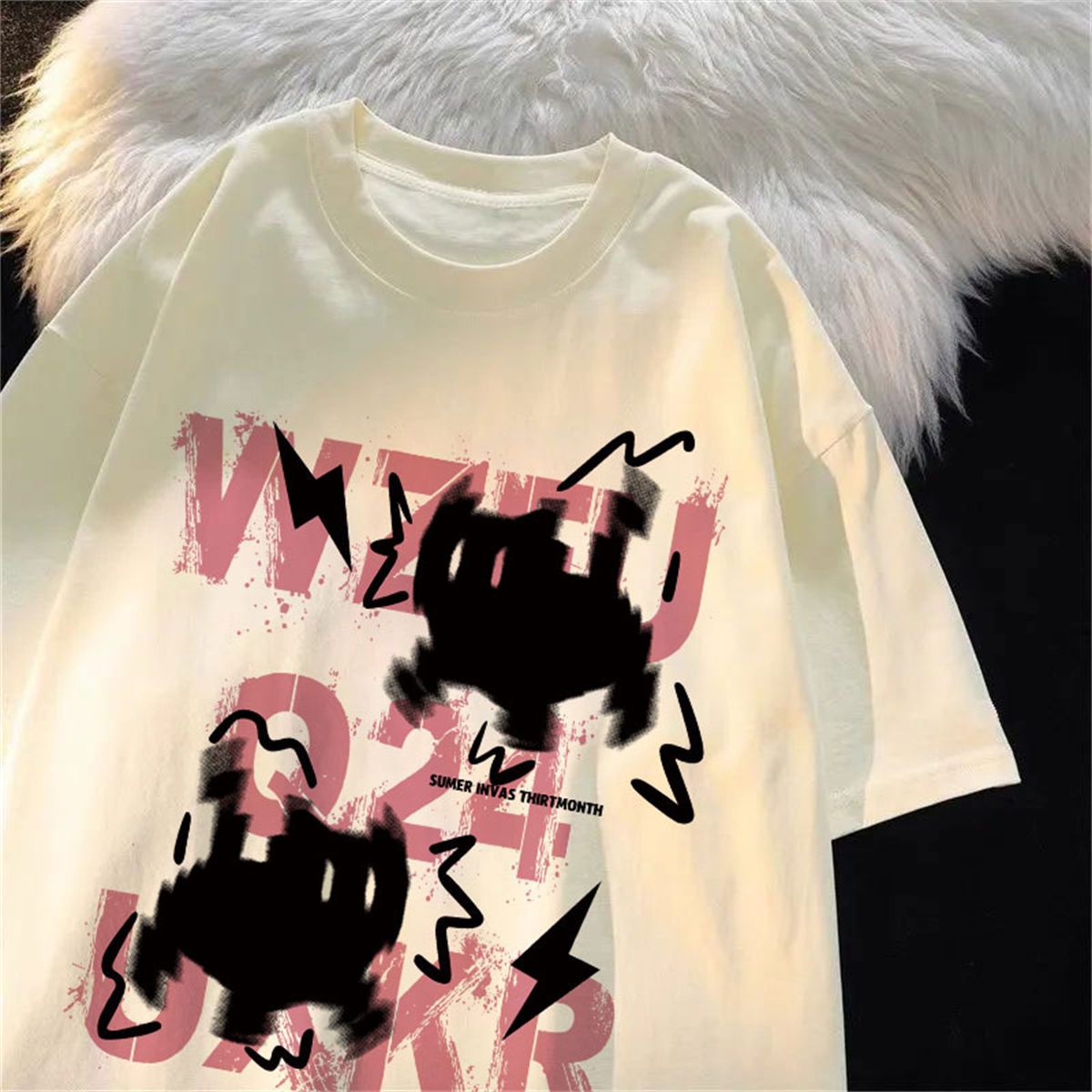 美式復古設計感小貓潮流短袖T恤