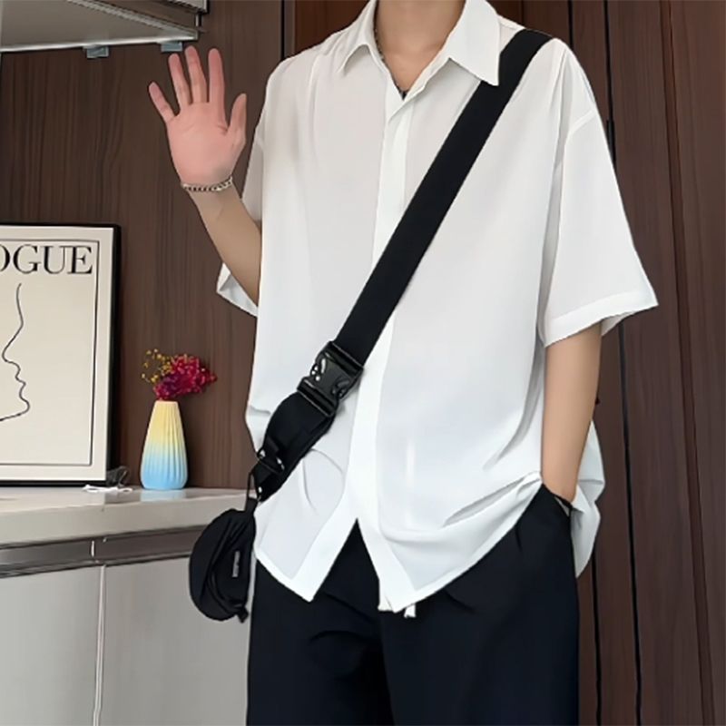 【單件/套裝】痞帥慵懶高級感冰絲襯衫+T恤+休閑百搭西褲三件套