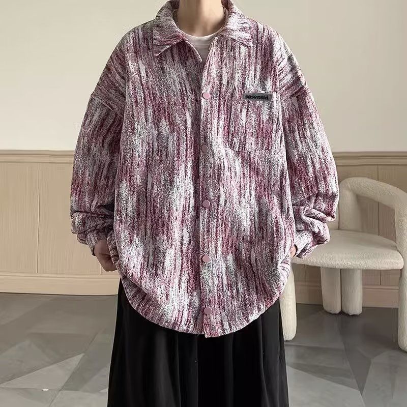 美式高街潮流休閒帥氣寬鬆紮染長袖襯衫