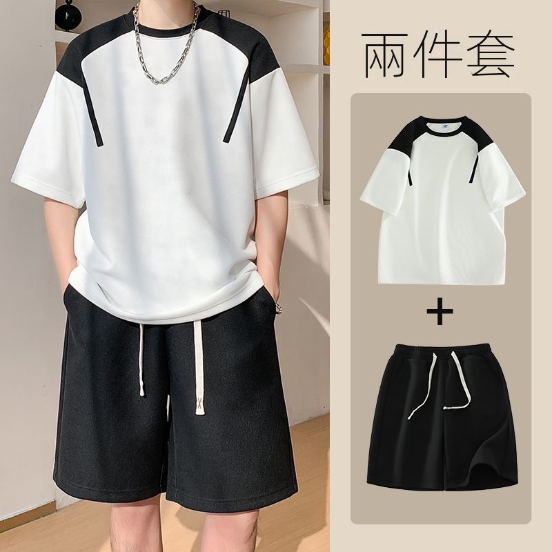 【單件/套裝】休閒寬鬆透氣短袖T恤+鬆緊腰五分短褲兩件套裝-vivivale