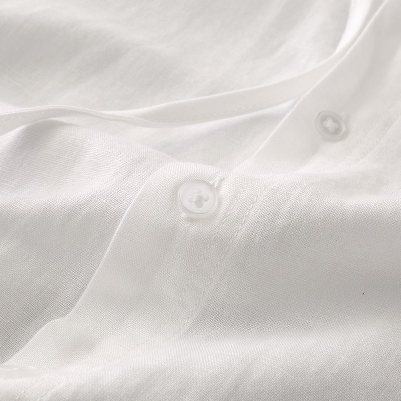 潮流寬鬆純色時尚長袖連帽棉麻襯衫