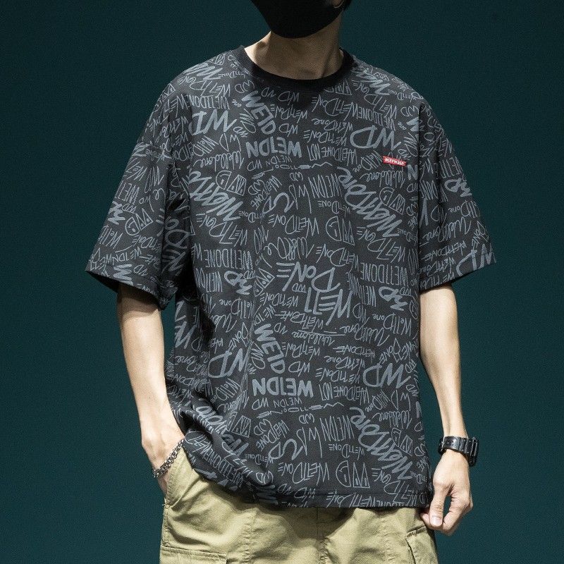 日系涼感冰絲薄款潮流寬鬆大碼短袖T恤-vivivale