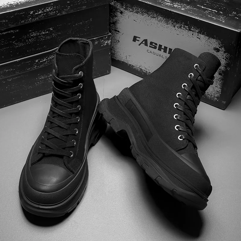 帥氣休閒高幫布鞋校園風增高厚底帆布鞋-vivivale