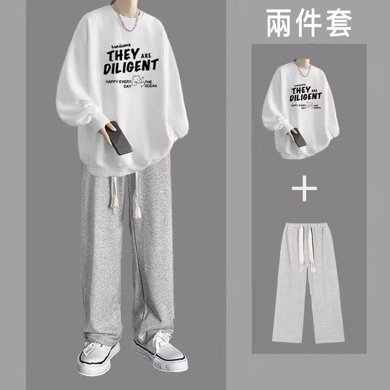 【單件/套裝】字母印花百搭衛衣+闊腿休閒褲褲裝兩件套套裝-vivivale