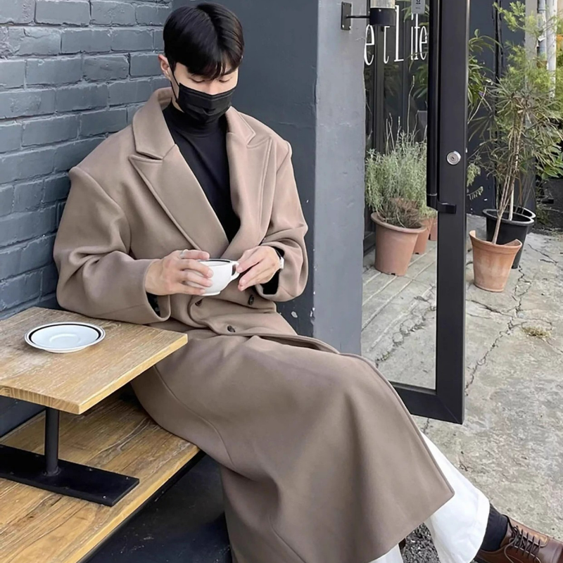 毛呢大衣中長版高級感羊絨呢子風衣外套-vivivale