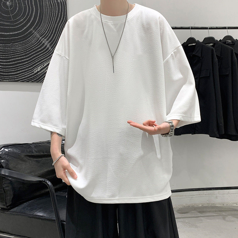 百搭休閒潮流寬鬆簡約七分袖短袖T恤-vivivale